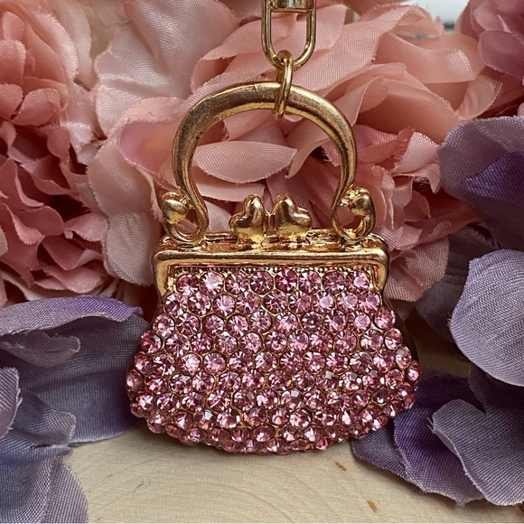 Pink Crystal Clasped Handbag Keychain Charm - Picture 4 of 12